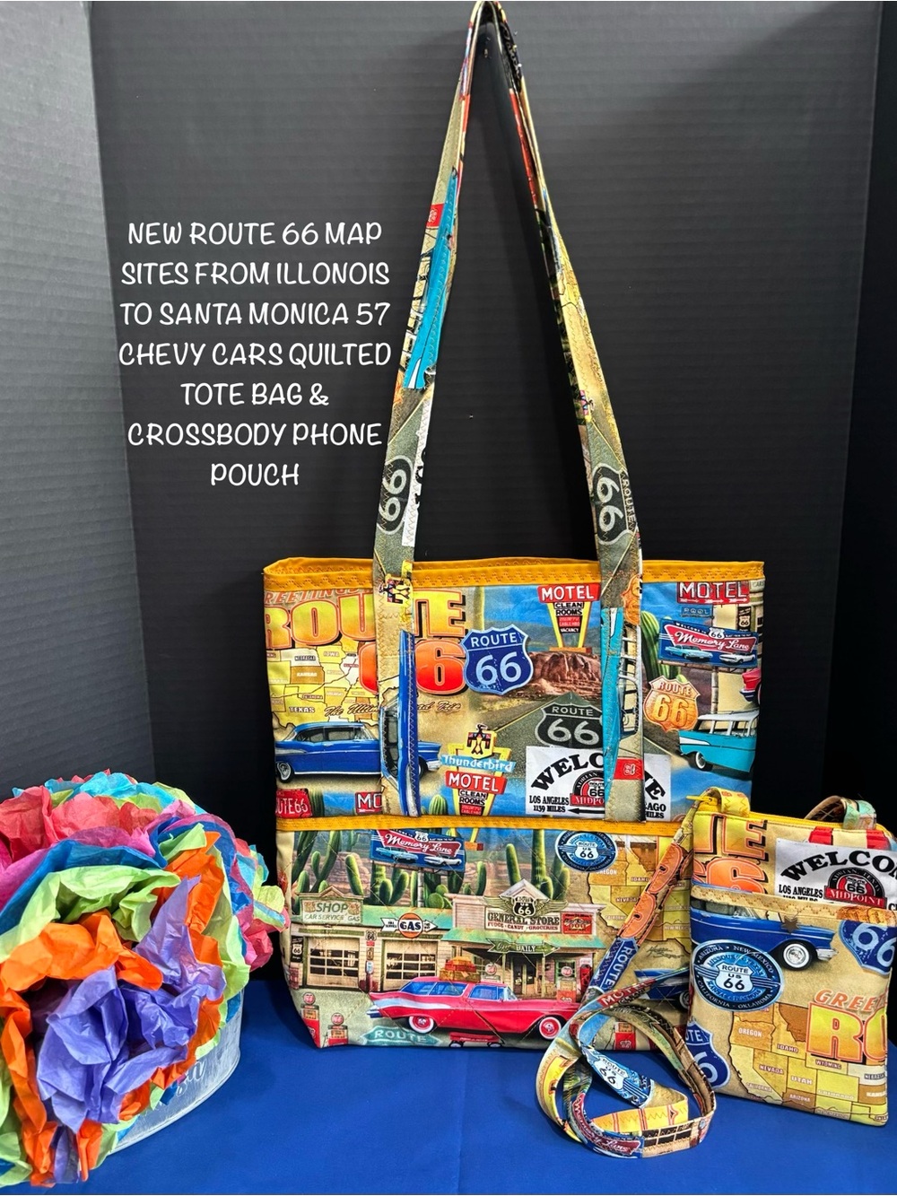 New Route 66 Site Map Chicago to Santa Monica Quilted Tote Bag & Crossbody Set